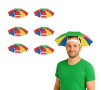 FUN FABLES Rainbow Multi-Color Umbrella Hat | Adjustable Hands-Free Folding Cap for Adults | Rain Hat Fancy Dress for Beach Fishing Golf Party Headwear (UK, Alpha, One Size, 6 Hats, Multi)