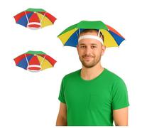 FUN FABLES Rainbow Multi-Color Umbrella Hat | Adjustable Hands-Free Folding Cap for Adults | Rain Hat Fancy Dress for Beach Fishing Golf Party Headwear (UK, Alpha, One Size, 2 Hats, Multi)