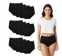 FUN FABLES Women’s Cotton Rich Full Briefs | Ladies Full Coverage Knickers | Soft Breathable Cotton Underwear for Everyday Comfort Ladies Panties (UK, Numeric, 24, 26, Regular, Regular, 12, Black)