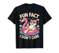 Fun Fact I Don't Care Funny Summer Cat Flamingo T-Shirt