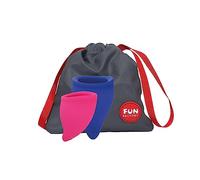 FUN FACTORY Fun Cup Explore KIT - Set of 2 Menstrual Cups, Small and Large, incl. Bag, Soft Silicone, Period Protection (Violet/Blue)…