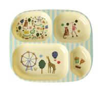 Rice Melamine Children's Plate with 4 Compartments - Mint - Fun Fair Print