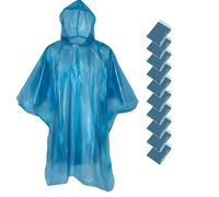 FUN FAN LINE - Pack of 10 Emergency Waterproof Ponchos | Transparent Raincoat Foldable Rain Cape for Men and Women, Light and Portable Jacket for Hikes, Travel or Unexpected Rain. (Blue)