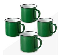 FUN FAN LINE - Set of 4 Retro Enameled Metal Mugs, Green| Large 12 Oz Vintage Breakfast Mug Set for Coffee | Unique Mugs for Tea, Hot Chocolate & Daily Use | Set for Friends & Family