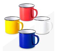 FUN FAN LINE - Set of 4 Retro Enameled Metal Mugs, Multicolored | Large 12 Oz Vintage Breakfast Mug Set for Coffee | Unique Mugs for Tea, Hot Chocolate & Daily Use | Set for Friends & Family