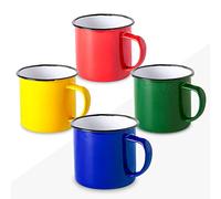 FUN FAN LINE - Set of 4 Retro Enameled Metal Mugs, Multicolored | Large 12 Oz Vintage Breakfast Mug Set for Coffee | Unique Mugs for Tea, Hot Chocolate & Daily Use | Set for Friends & Family
