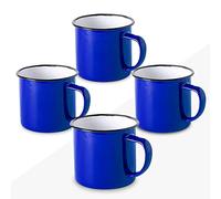 FUN FAN LINE | Set of Enamel Mugs, 12 Oz Coffee/Tea/Hot/Cold Drinks | Retro Design Plain Colors | Vintage Camping, Picnic or Travel Cups | Lightweight, Portable and Reusable… (Set of 4, Blue)
