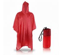 FUN FAN LINE - Waterproof Poncho with Adjustable Hood - Rainjacket with Storage Bag - One Size 125 x 100 cm - Red Color