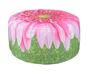 Fun Flower Design Outdoor Pouffe Water Repellent Washable Garden Seat 58cm x 32.5cm (Pink Gerbera)