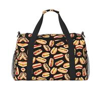Fun Food Hot Dogs Hand Travel Bag - Large Reusable Shopping Tote Bag, Perfect for Outdoor Activities, Sports, Camping & Groceries, Black, One Size