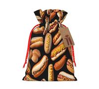 (Fun Food Hot Dogs) Large Reusable Burlap Pouches Rustic Wedding Favor Xmas Bags Drawstring Gift Sacks Bulk Party. M Size