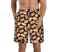 Fun Food Hot Dogs Print Mens Swim Trunks Quick Dry Swim Shorts Swimsuits with Pockets Beach Shorts for Men, White, M