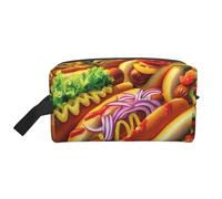 Fun Food Hot Dogs Water-Resistant Travel Toiletry Organizer Bag, Large Capacity Portable Cosmetic Storage for Gym/Daily Essentials
