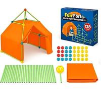 Fun Fort 129 Pcs Building Kit for Kids Glow in The Dark DIY Construction Den Tent House Making STEM Toys Indoor Outdoor with 80 Rods, 48 Spheres Balls & 1 Cloth Sheet for Boys and Girls