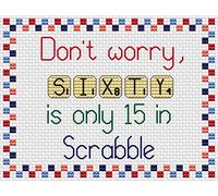 Fun Game Letters Cross Stitch Kit, Geeky Joke Birthday Anniversary Card Embroidery Set with Aida, DMC Threads, Colour Chart and Aperture Card (60 Sixty)
