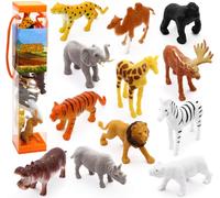 Fun Gift 12 pcs Jungle Zoo Animal Figures -Educational Learning Playset,Realistic Toy Set Include Lion, Tiger, Giraffe,Wild Plastic Animals Figures,Gifts for Kids 3+ Years Boys Girl