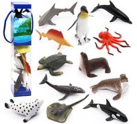 Fun Gift 12 pcs Sea Animal Figures Ocean Toy for Kids-Educational Learning Playset,Realistic Toy Set Include Great White Shark, Dolphin, White Shark, Whale,Gifts for Kids 3+ Years