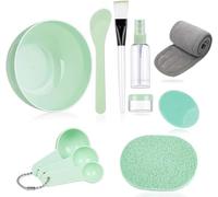 Fun Gift Face Mask Mixing Bowl Set, Lady Facial Care Facemask Mixing Tool Sets Include Facial Mask Mixing Bowl Stick Spatula Silicone Cream Mask Brushes(Green)