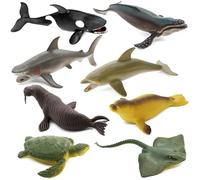 Fun Gift Sea Animal Toy Set,8 pcs Animal Sea Figures Ocean Toy for Kids, Realistic Set for Sea Lovers, Includes Great White Shark, Dolphin, White Shark, Whale
