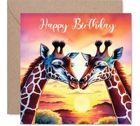 Fun Giraffes Birthday Card for Women and Men, Animals in Love