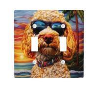 Fun Golden Doodle Dog Decorative Switch Cover 2 Gang Double Toggle, Embroidery Beaches Chien Switchcover Wall Plate, Puppy Electrical Faceplate for Bedroom Living Room Decor