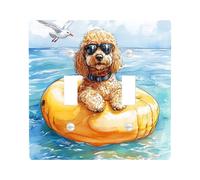 Fun Golden Doodle Dog Decorative Switch Cover 2 Gang Double Toggle, Summer Scene Chien Switchcover Wall Plate, Puppy Electrical Faceplate for Bedroom Living Room Decor