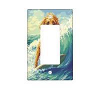 Fun Golden Doodle Dog Switch Cover Wall Plate 1 Gang Single Rocker, Summer Pixel Art Surf Chien Electrical Faceplate for Bedroom Bathroom Decor, Puppy Standard Size Switchplate