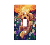 Fun Golden Doodle Dog Switch Cover Wall Plate 1 Gang Single Toggle, Spring Pixel Art Daisy Chien Electrical Faceplate for Bedroom Bathroom Decor, Puppy Standard Size Switchplate