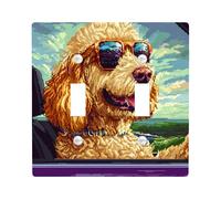 Fun Golden Doodle Dog Switch Cover Wall Plate 2 Gang Double Toggle, Pixel Art Chien Electrical Faceplate for Bedroom Bathroom Decor, Puppy Standard Size Switchplate