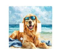 Fun Golden Retriever Dog Decorative Switch Cover 2 Gang Double Toggle, Summer Watercolor Chien Wall Plate Cover, Standard Size, Puppy Electrical Faceplate for Bedroom Living Room Decor