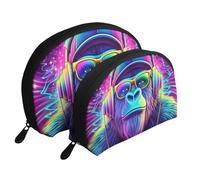 Fun Gorilla Dj Neon Printed Makeup Bags 2-Piece Portable Shell Travel Toiletry Bag