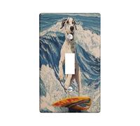 Fun Great Dane Dog Decorative Switch Cover 1 Gang Single Toggle, Summer Embroidery Surf Chien Wall Plate Cover, Standard Size, Puppy Electrical Faceplate for Bedroom Living Room Decor