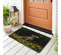 Fun Greyhound Dog Front Black Door Mat Outside Inside Entrance 29 * 17, Spring Forest Pixel Chien Outdoor Indoor Washable Doormat, Small Puppy Classroom Patio Garage Shoes Off Doormat