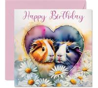 Fun Guinea Pigs Birthday Card for Men Women - Animals in Love - Happy Birthday Card for Grandma Cousin Brother Nanny, 145mm Bday Greeting Cards