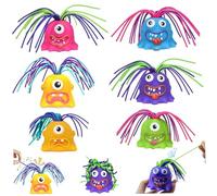 Fun Hair Pulling Monster Toy 6Pcs Cartoon Hair Pulling Stress Relief Toy Diffenrent Sounds Screaming Stress Cute Fidget Screaming Novelty Toys for Kids Teens Adults