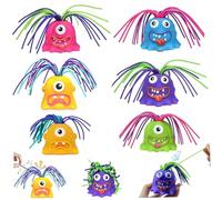 Fun Hair Pulling Monster Toy 6Pcs Cartoon Hair Pulling Stress Relief Toy Diffenrent Sounds Screaming Stress Cute Fidget Screaming Novelty Toys for Kids Teens Adults