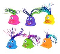 Fun Hair Pulling Monster Toy, 6Pcs Cartoon Hair Pulling Stress Relief Toy, Different Sounds Screaming Stress Toys, Cute Screaming Toys for Kids Teens Adults