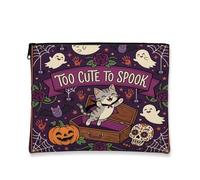 Fun Halloween American Shorthair Cat Makeup Bag 7x9 Inch for Travel Pouch, Scary Coffin Gothic Ghost Print Cosmetic Pouch for Women, Spooky Portable Canvas Zipper Organizer