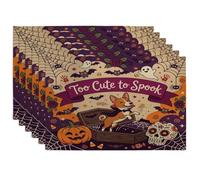 Fun Halloween Basenji Dog Placemats Set of 6, 12x18 Inch, Scary Coffin Gothic Ghost 6Pcs Table Mats for Dinning, Spooky Pattern Holiday Home Kitchen Decor