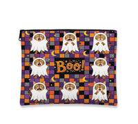Fun Halloween Bengal Cat Makeup Bag 7x9 Inch for Travel Purse, Funky Scary Kitten Ghost Pattern Cosmetic Pouch for Women, Spooky Portable Canvas Zipper Organizer