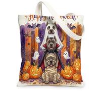 Fun Halloween Cane Corso Dog Canvas Tote Bag for Shopping 13 * 15 Inch, Scary Puppy Ghost Reusable Grocery Bag for Women, Horror Pumpkin Aesthetic Pattern Gift Decor