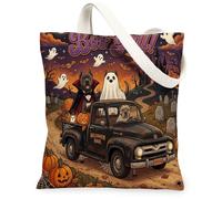 Fun Halloween Cane Corso Dog Canvas Tote Bag for Shopping 13 * 15, Spooky Haunted House Truck Reusable Grocery Bag for Women, Scary Aesthetic Painting Gift Decor