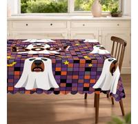 Fun Halloween Doberman Dog Rectangle Tablecloth 60x80 Inch, Funky Scary Puppy Ghost Pattern Washable Table Cover, Spooky Party Decor for Home Kitchen Banquet Picnic Camping