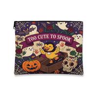 Fun Halloween Duck Makeup Bag 7x9 Inch for Travel Pouch, Scary Coffin Gothic Ghost Print Cosmetic Pouch for Women, Spooky Portable Canvas Zipper Organizer