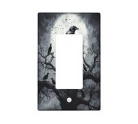 Fun Halloween Fantasy Crow Decorative Light Switch Cover Plate 1 Gang Single Rocker, Magic Forest Tree Raven Electrical Switchplate, Scenic Electrical Faceplate for Bedroom Room