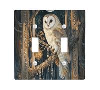 Fun Halloween Fantasy Owl Decorative Light Switch Cover Plate 2 Gang Double Toggle, Magic Forest Tree Electrical Switchplate, Scenic Electrical Faceplate for Bedroom Room