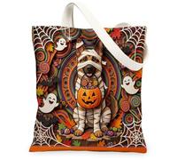 Fun Halloween German Shepherd Dog Canvas Tote Bag for Shopping 13 * 15, Paper Cut Craft Fall Scary Reusable Grocery Bag for Women, Spooky Aesthetic Painting Gift Decor