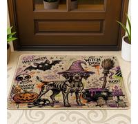 Fun Halloween Graffiti Shorthaired Pointer Dog Pattern Black Door Mat Outside Inside Entrance 29x17 Inch, Scary Witchy Outdoor Non Slip Doormat, Small Cauldron Print Patio Garage Shoes Off Door Rug
