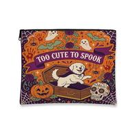 Fun Halloween Great Pyrenees Dog Makeup Bag 7x9 Inch for Travel Pouch, Scary Coffin Gothic Ghost Print Cosmetic Pouch for Women, Spooky Portable Canvas Zipper Organizer