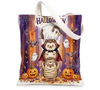 Fun Halloween Hedgehog Canvas Tote Bag for Shopping 13 * 15 Inch, Scary Animal Ghost Reusable Grocery Bag for Women, Horror Pumpkin Aesthetic Pattern Gift Decor